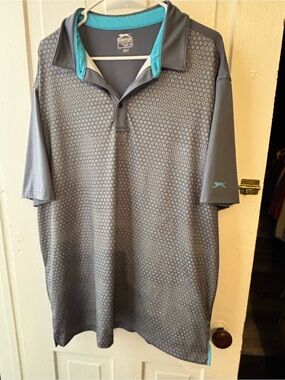 Slazenger Gray Polo with Teal Collar Accents